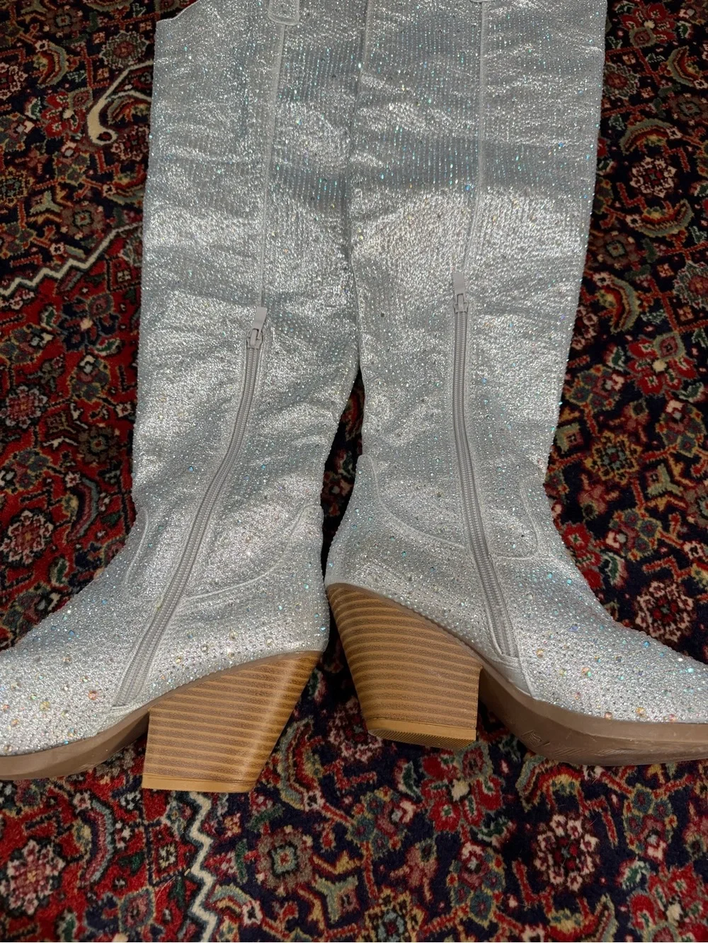 SHEIN SILVER GLITTERY WESTERN COWBOY BOOTS SIZE 8’5